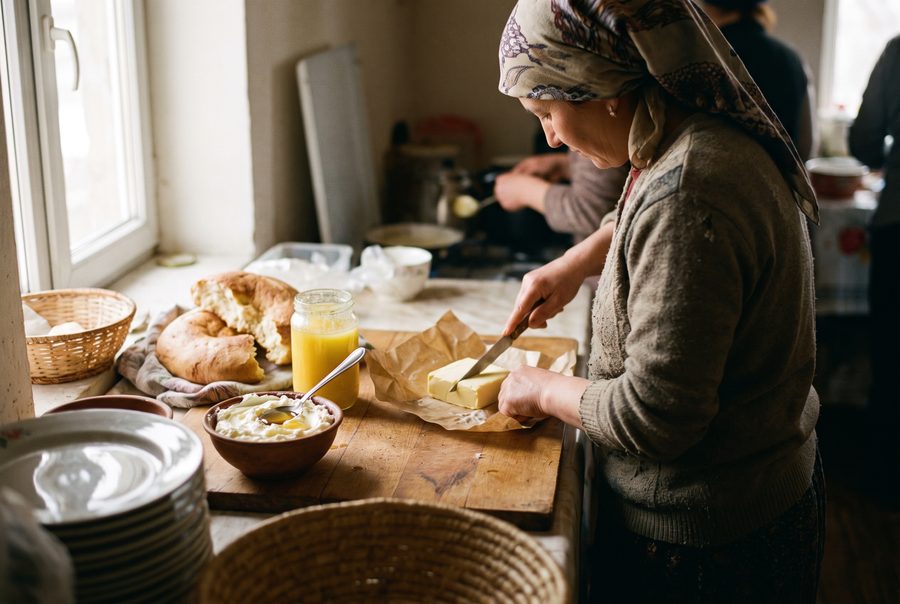 Butter, ghee and kaymak with bread