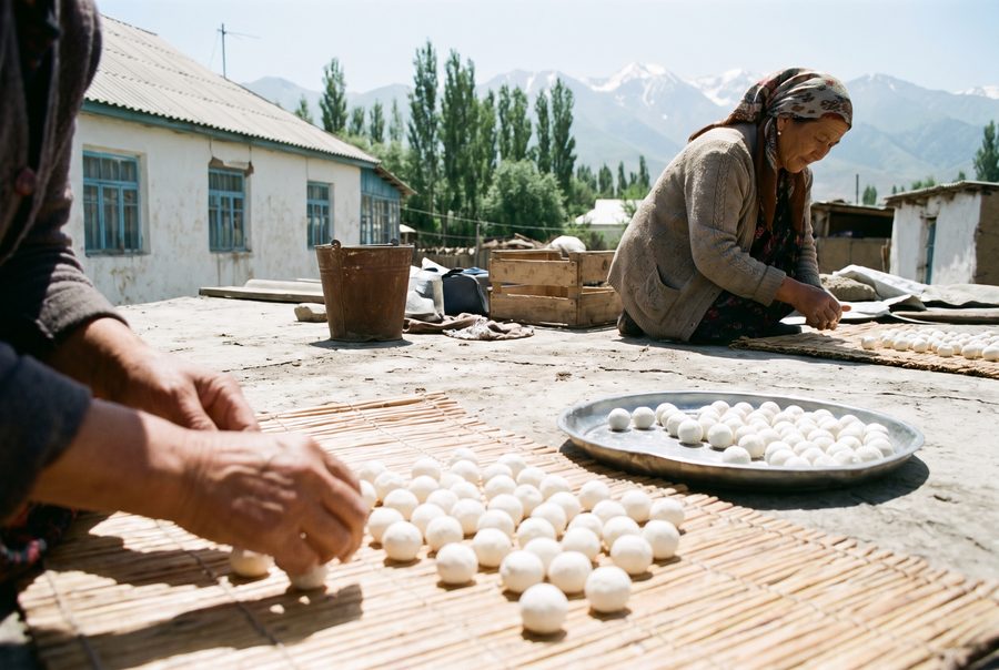 Kurut drying on reed mats